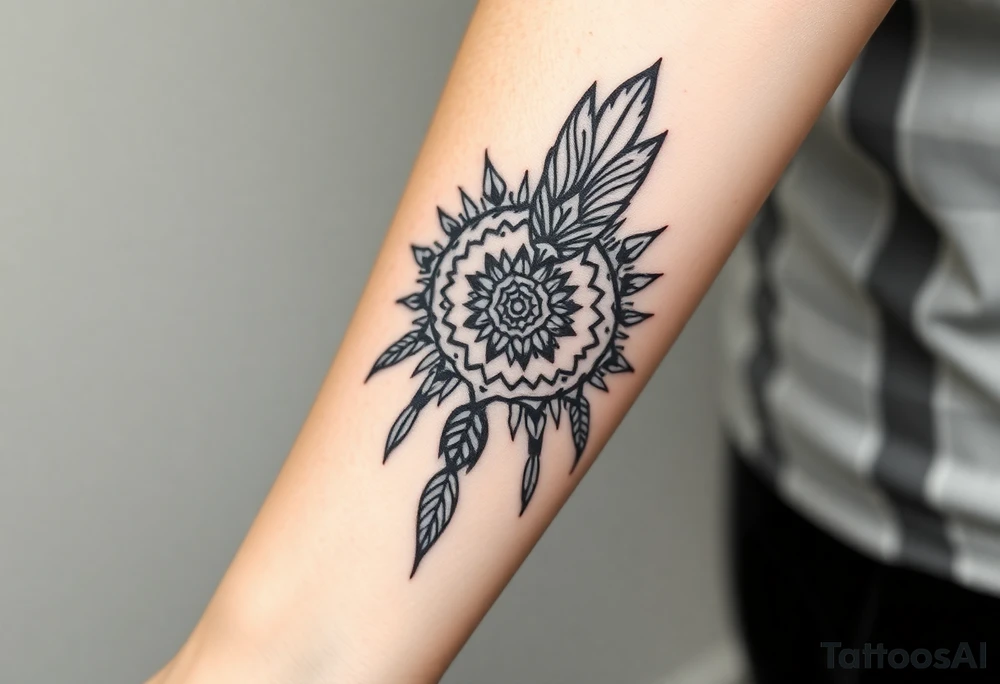 big spiritual feather indian mandala shaman tattoo idea