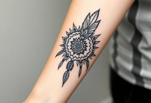 big spiritual feather indian mandala shaman tattoo idea