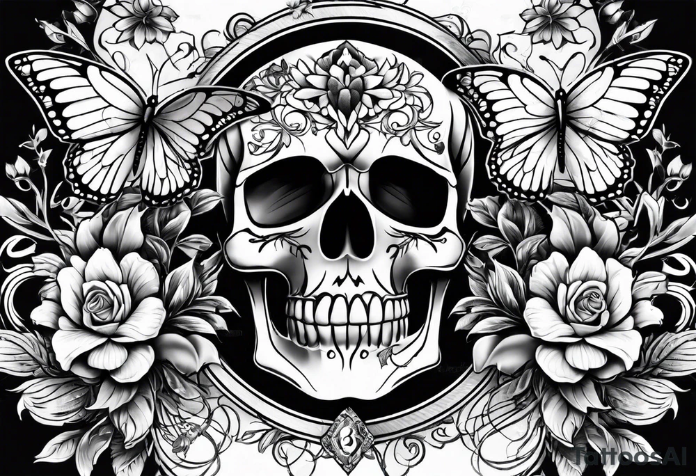 Floral skull butterfly survivor shoulder tattoo half sleeve tattoo idea