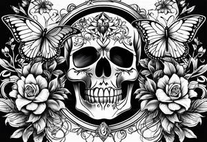 Floral skull butterfly survivor shoulder tattoo half sleeve tattoo idea