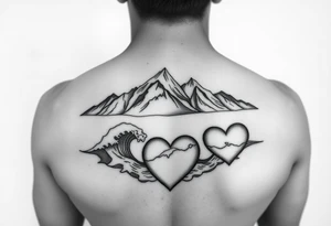 Mountain, ocean and hearts couples tattoos tattoo idea