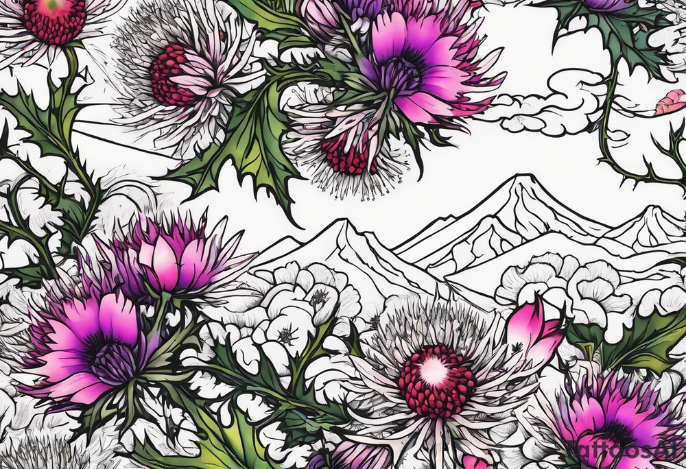 Thistles and cherry blossoms rapping around each other tattoo idea