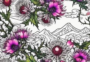 Thistles and cherry blossoms rapping around each other tattoo idea