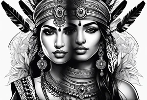 tribal indian couples with bow and arrows tattoo idea