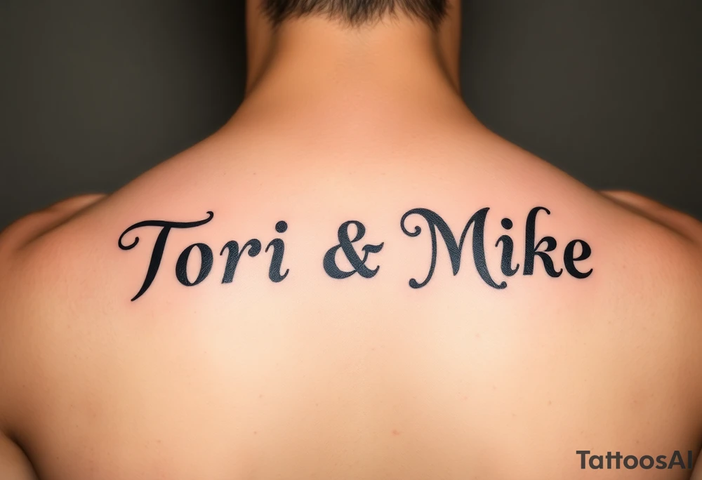 The names Tori and Mike if you look at it one way it says Tori if you look upside down says Mike tattoo idea