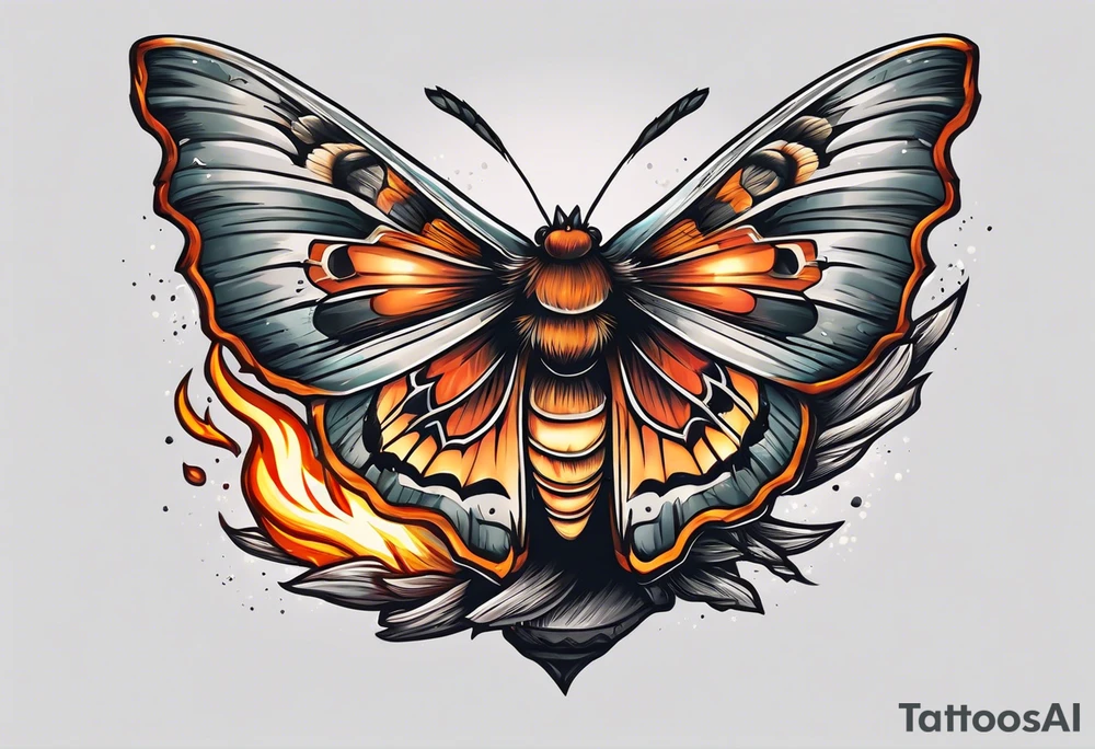 Moth flying around near a campfire tattoo idea