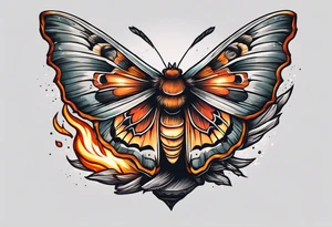 Moth flying around near a campfire tattoo idea