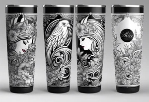 20 oz tumbler, personalized, fantasia, floral , dreamscape, feathers, Cheshire, the wrong Alice tattoo idea