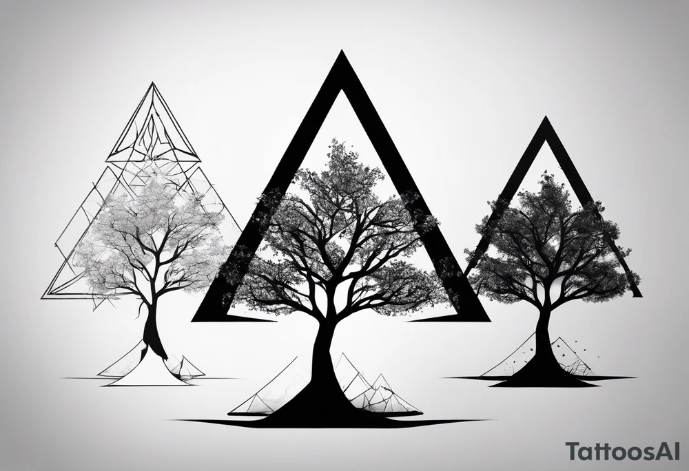 minimalistic Yggdrasil tree with 3 triangles set behind it tattoo idea minimalistic Yggdrasil tree with 3 triangles set behind it tattoo idea