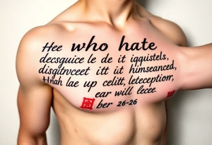 proverbs 26: 25-26
He who hates, disguises it with his lips, And lays up deceit within himself,Their hatred may be concealed by deception, but their wickedness will be exposed in the assembly tattoo idea