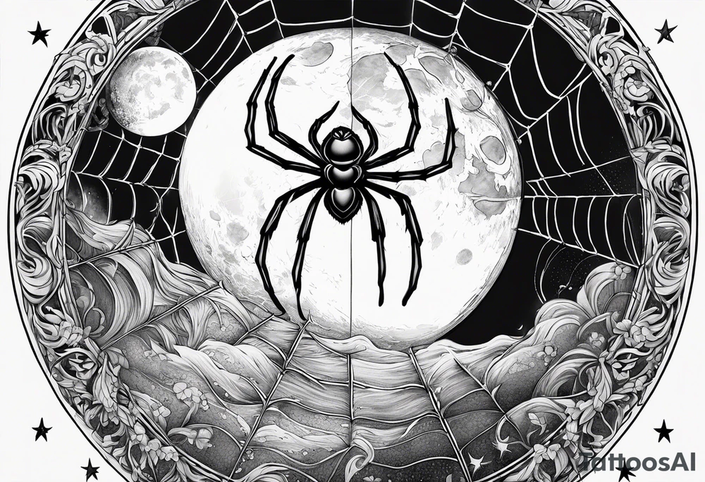 spider shooting web hangin down moon tattoo idea