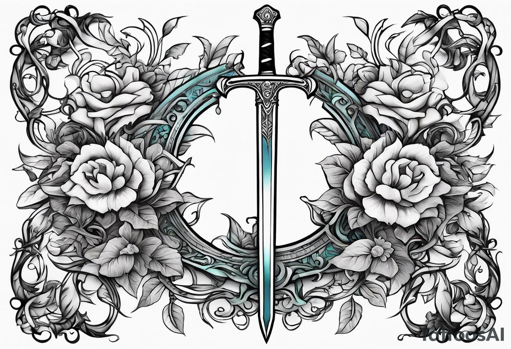 a sword with vines and flowers wrapped around it tattoo idea
