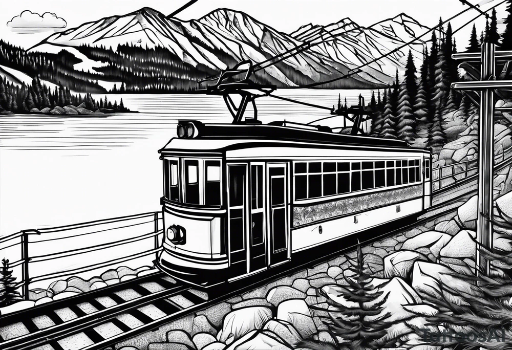 squaw valley tram face showing tram and lake in the background tattoo idea