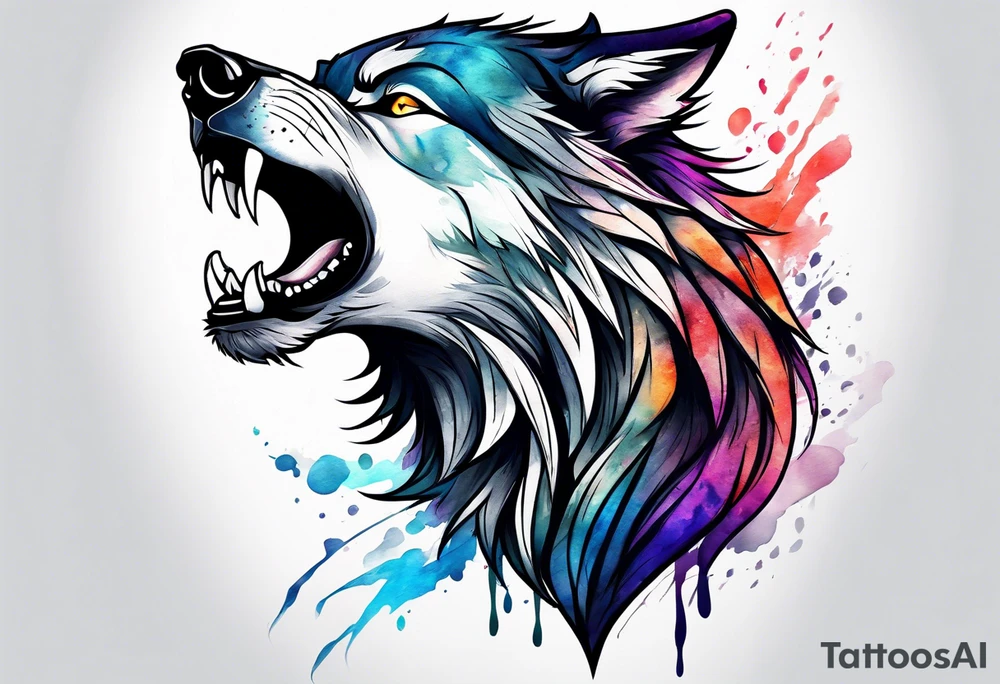 a wolf roaring tattoo idea