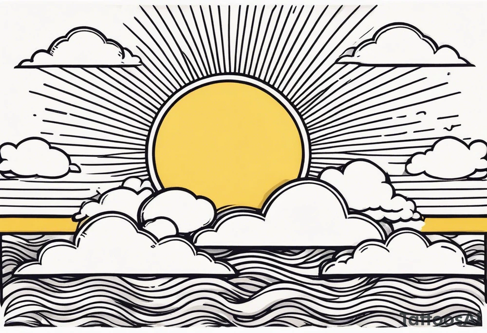 sunshine with rays
and clouds
old school vintage simple traditional design 

bold color simple tattoo idea