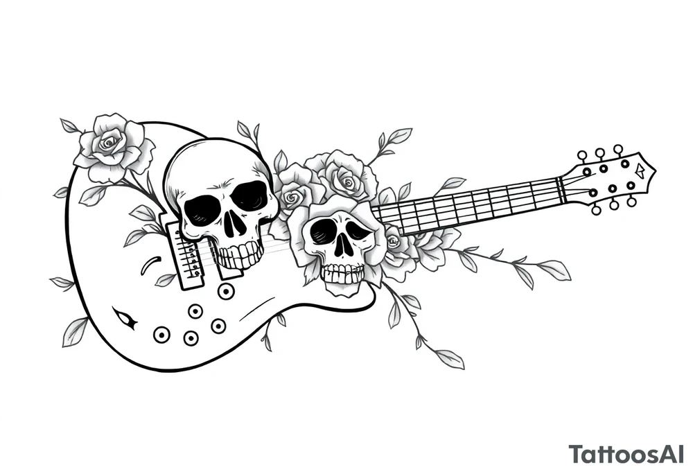 Electric guitar with skulls and roses tattoo idea
