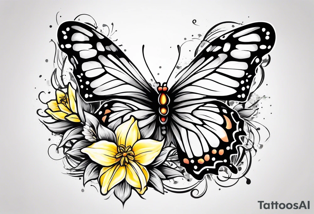 Butterfly, star and daffodils tattoo idea