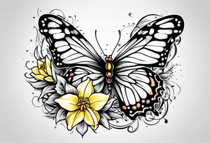 Butterfly, star and daffodils tattoo idea