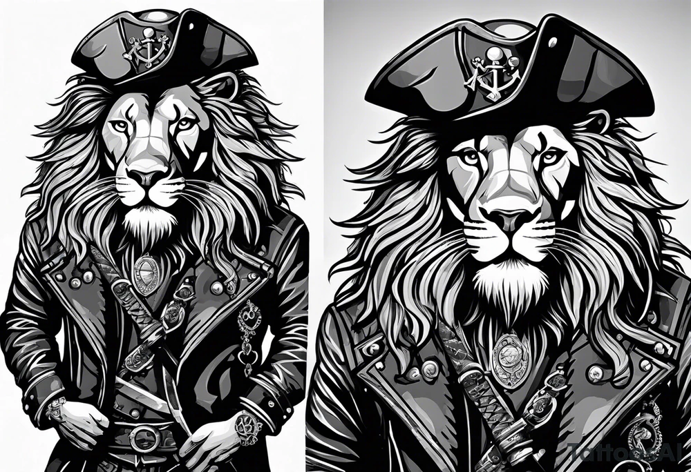 Pirate lion wearing jacket, sword and pistol, nautical steampunk theme. dreadlocks. tattoo idea Pirate lion wearing jacket, sword and pistol, nautical steampunk theme. dreadlocks. tattoo idea