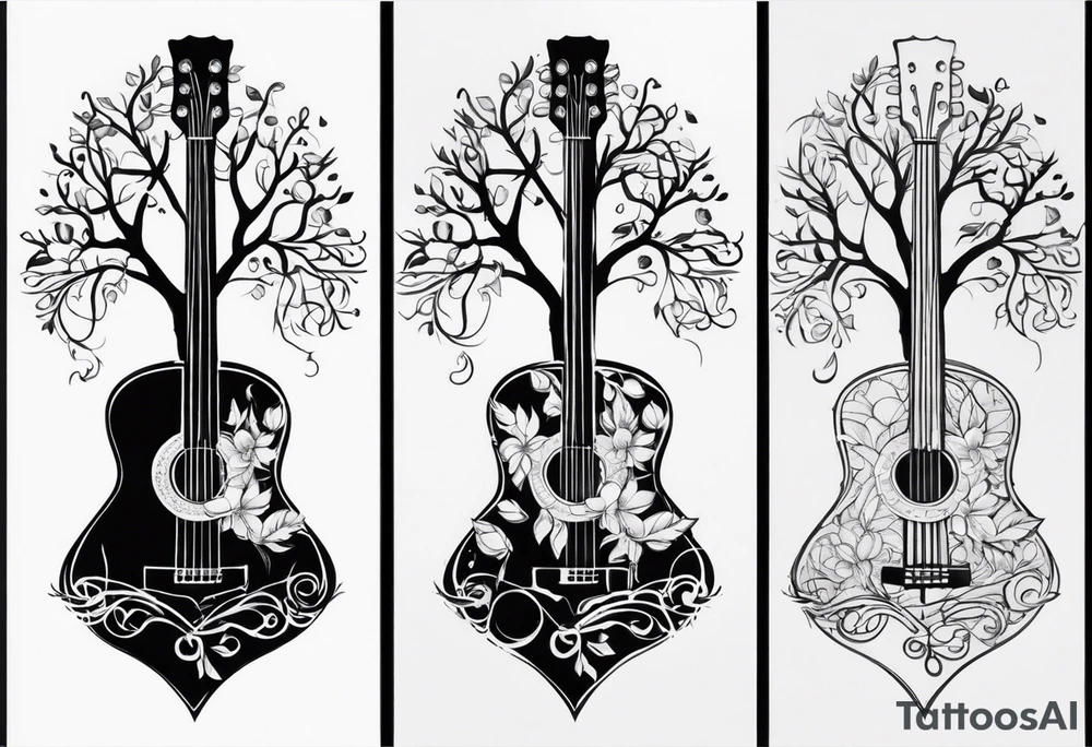 the overall tree is with the middle it's a guitar neck, and the bottom is an anchor tattoo idea