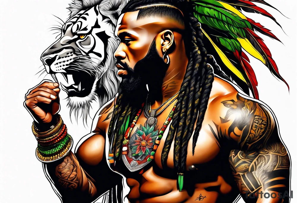 jamaican warrior with a lion tattoo idea
