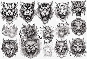 Ancient mythical tiger-like creature on a sleeve tattoo idea