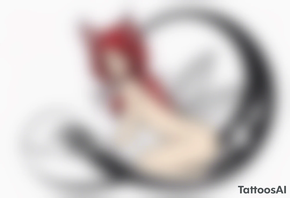 A fairy with a tail inspired by the logo of the show called Fairy Tail in a fetal position leaning in tattoo idea
