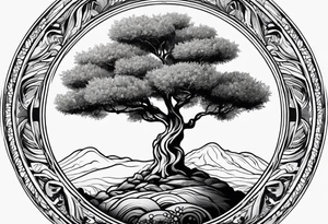 an olive tree inside a psychedelic circle tattoo idea