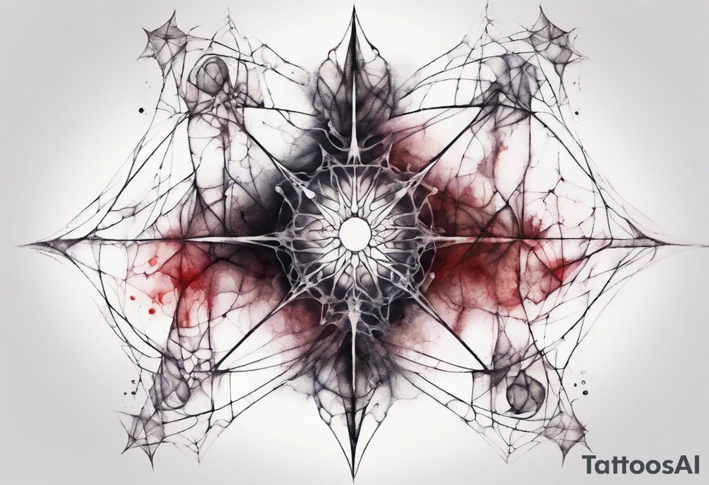 Macabre, abstract, acquarel, pigment, photon,  realistic, blood geometric fractal tattoo idea