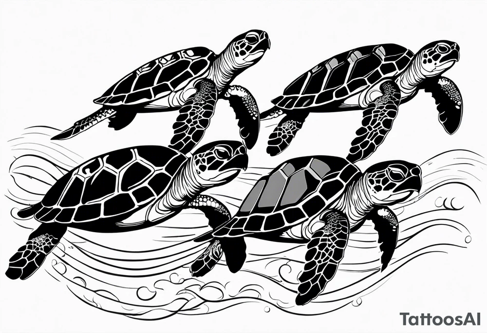 four sea turtles swimming in a row one holds tattoo idea