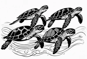 four sea turtles swimming in a row one holds tattoo idea