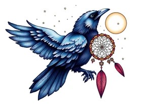 Raven dream catcher milky way moon shooting star tattoo idea