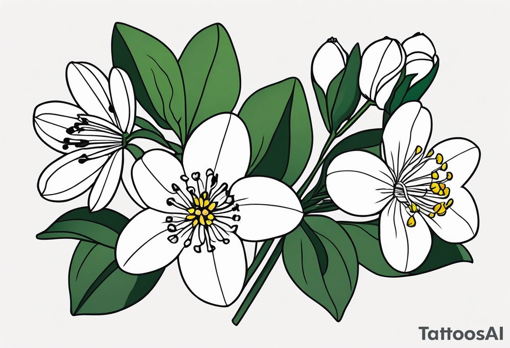 Bouquet with One snowdrop, One hawthorn flower, Two honeysuckle blooms, tattoo idea