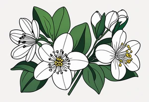 Bouquet with One snowdrop, One hawthorn flower, Two honeysuckle blooms, tattoo idea