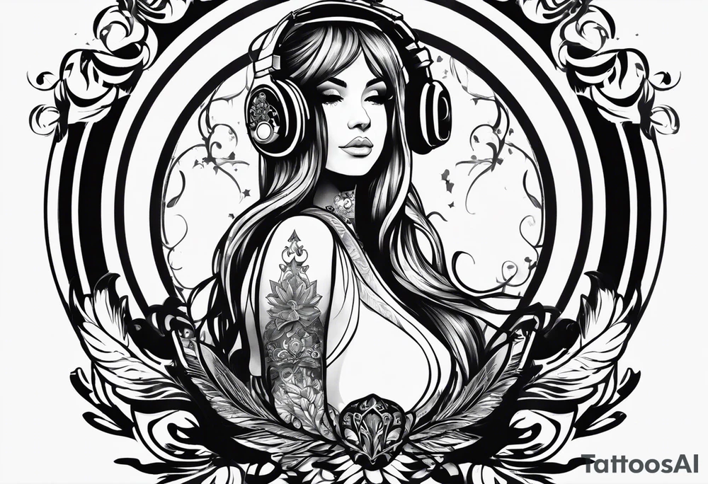 a half sleeve black and white tattoo idea that incorporates mental health awareness, a passion for EDM music, a first responder past, and keeping a positive mindset. I want everything designed into each other thing tattoo idea