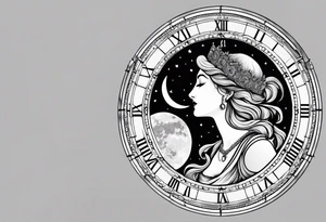 Janus, timeless clock, Aquarius, moon tattoo idea