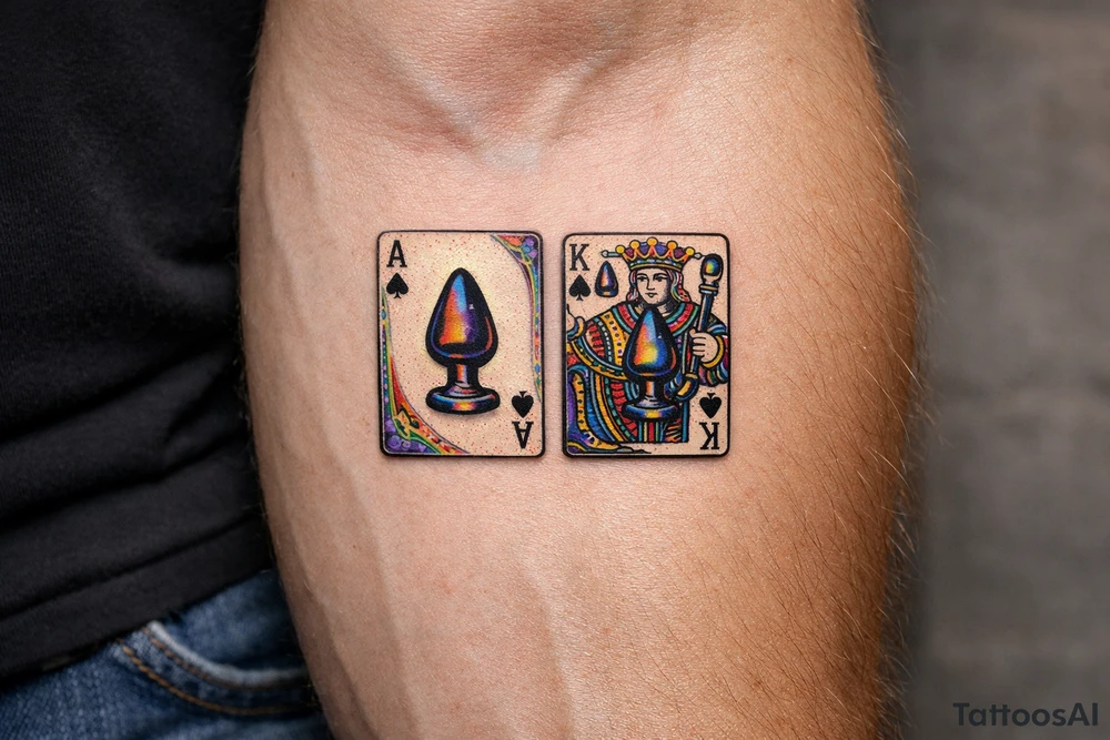 two playing cards ace and king of spades but with a butt plug instead of spade tattoo idea