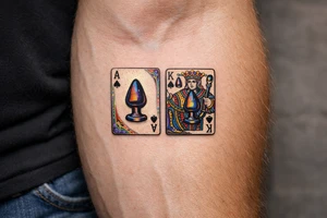 two playing cards ace and king of spades but with a butt plug instead of spade tattoo idea