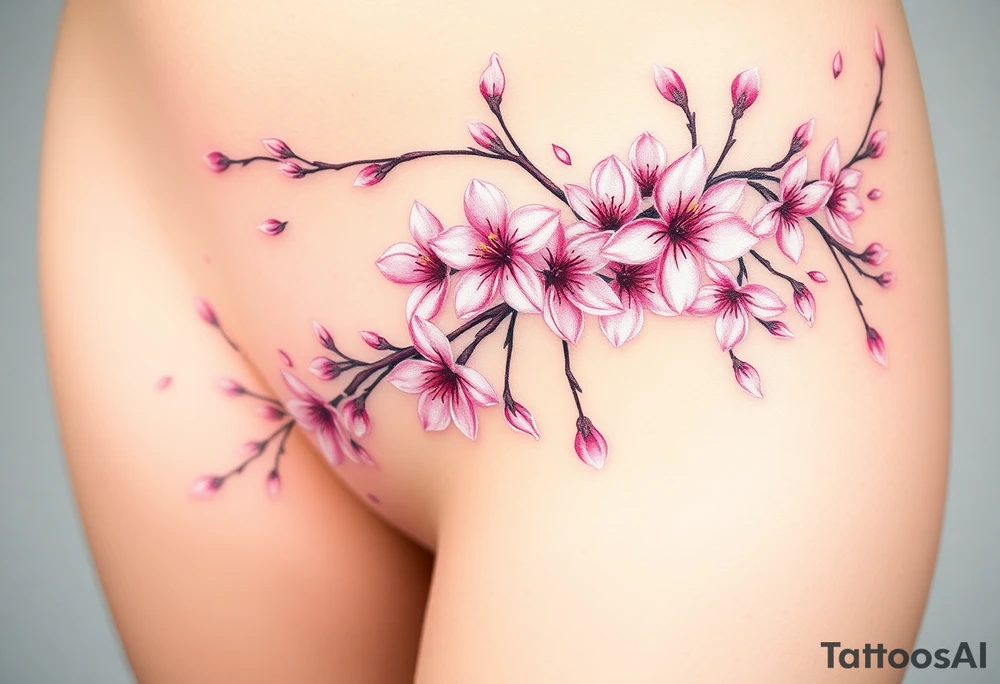 delicate cherry blossoms swirling in spring breeze with petals tattoo idea