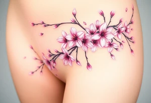 delicate cherry blossoms swirling in spring breeze with petals tattoo idea