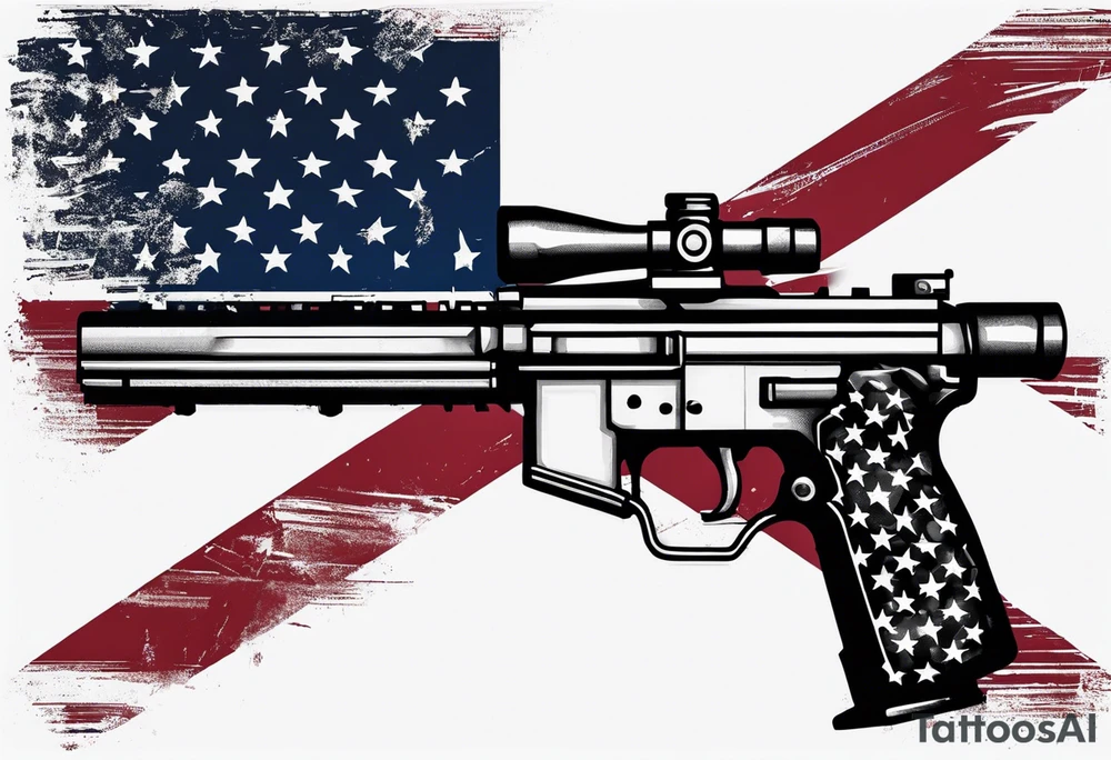 Distressed American flag behind cross with 2 guns leaned on it tattoo idea Distressed American flag behind cross with 2 guns leaned on it tattoo idea