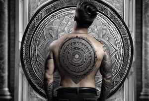 a shil man on a road that is less traveled with "Hark" in a banner with a circular design tattoo idea