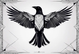 silhouette of a crow with half open wings
every line must be straight
leftside of the body geometric
rightside of the body real tattoo idea
