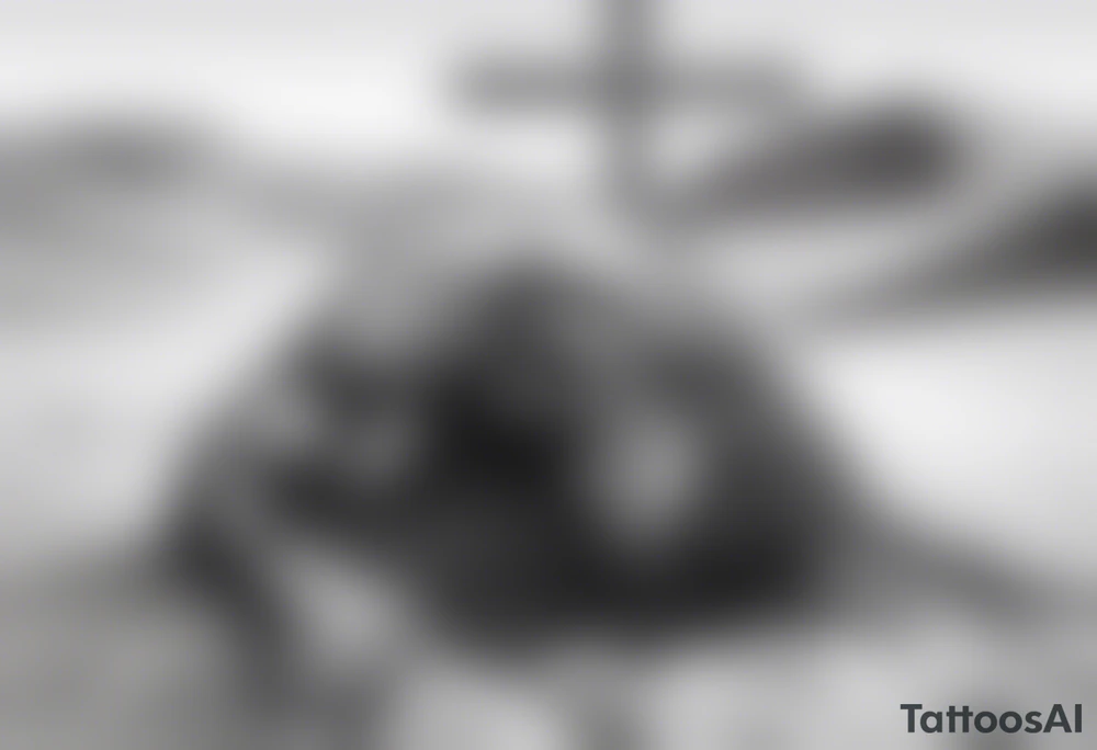 man crawling in a desert reaching to the cross of Christ tattoo idea