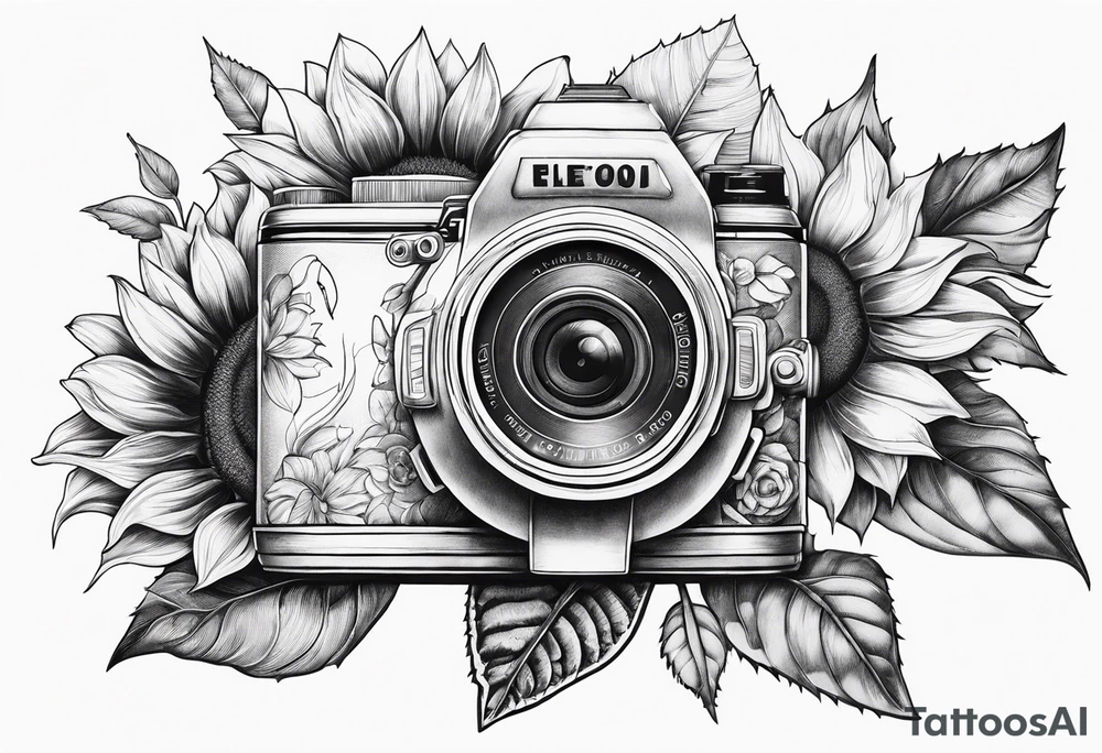 sunflower, camera, fish, flower rose tattoo idea