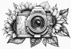 sunflower, camera, fish, flower rose tattoo idea