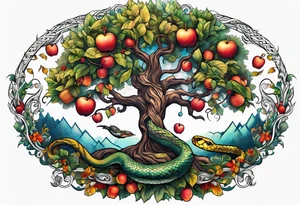 Tree of life with snake and apple tattoo idea