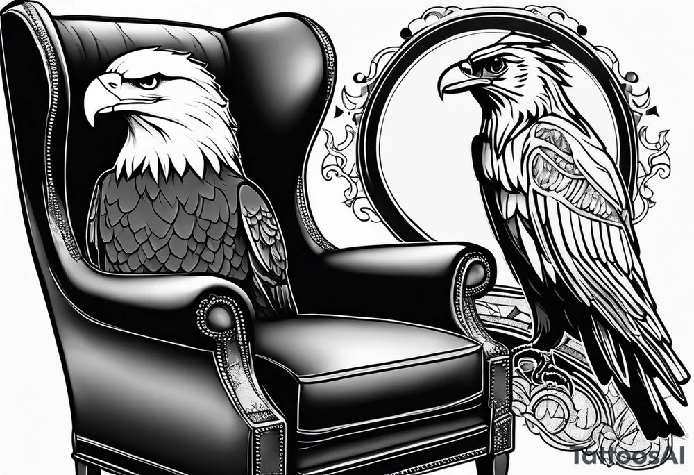 eagle and a female cardinal in a recliner tattoo idea