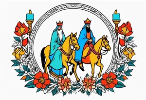 three wise men
old school vintage simple traditional design with vintage flowers surrounding it bold color simple tattoo idea