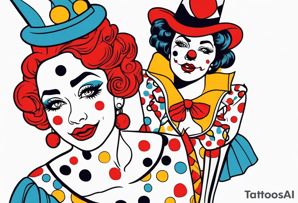 pin up style clown woman full body tattoo idea